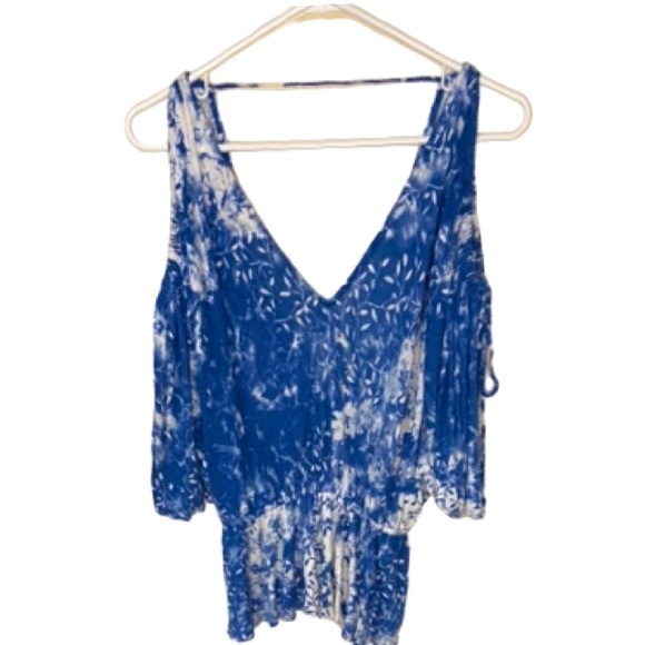 FREE PEOPLE Indigo Abracadabra Cold Shoulder Peplum Boho Style Top Size XS - Picture 4 of 7